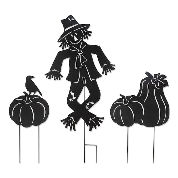 36 in. H Set of 3 Fall Metal Scarecrow Silhouette Yard Stakes