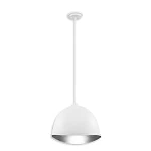 Eclos 1-Light Textured White with Silver Leaf Inside Pendant Light with No Bulbs Included