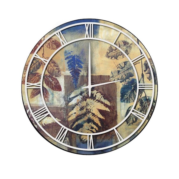 Unbranded "Leaves in Blue" Full Coverage Art and White Numbers Imaged Wall Clock