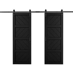 60 in. x 84 in.（Two 30 in. Slabs）Black 4 Lite Wave Shape Prefinished Sliding Barn Door with Hardware Kit