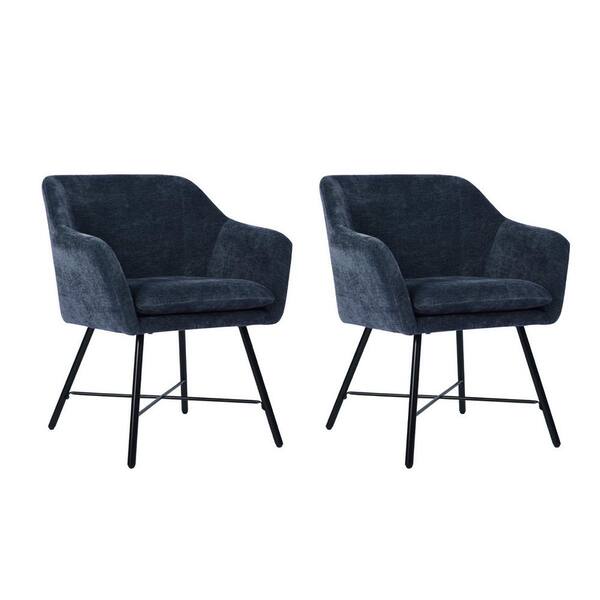 Sumyeg Dark Blue Fabric Upholstery Dining Chairs Side Chairs Arm Chairs With Backrest And Cushion Set Of 2 Qyt Re2pcs The Home Depot