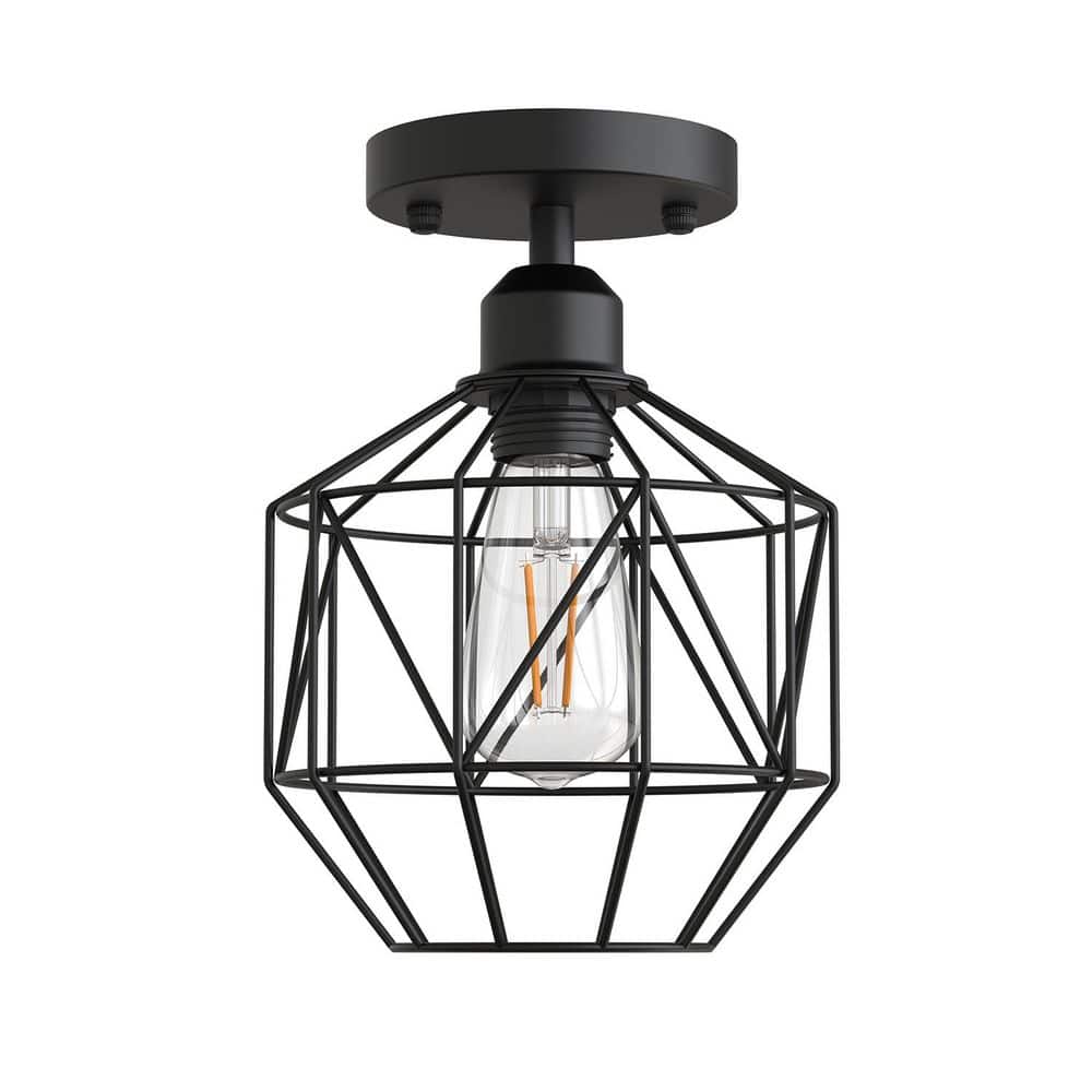 7.2 in. 1-Light Black Modern Industrial Square Cage Semi-Flush Mount Ceiling Light for Hallway, Bedroom, Kitchen price history on PriceWatchPro