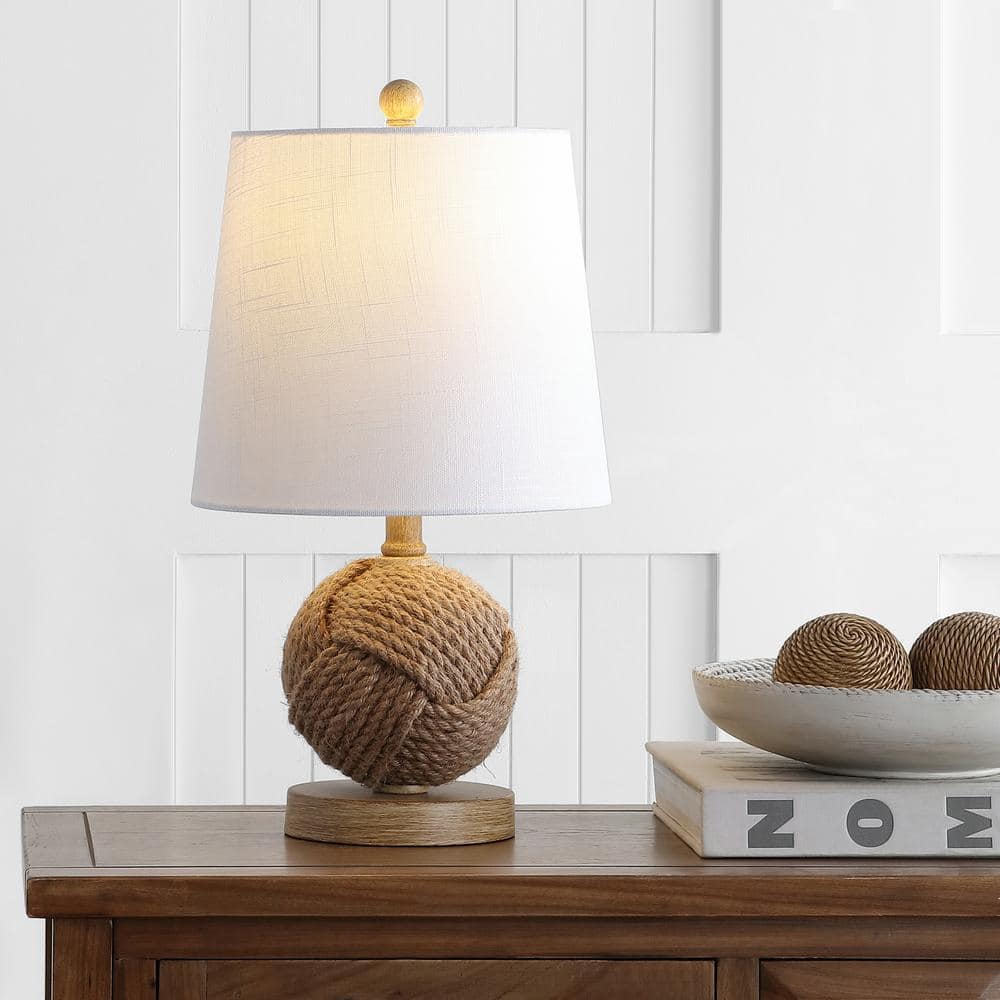 JONATHAN Y Monkey Fist 18 in. Rope Ball LED Table Lamp, Natural