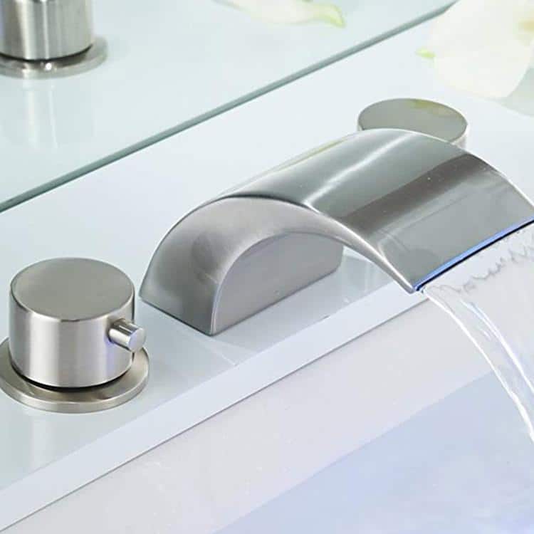 Brushed Nickel 8-Inch Widespread Waterfall Bathroom Faucet with LED Light