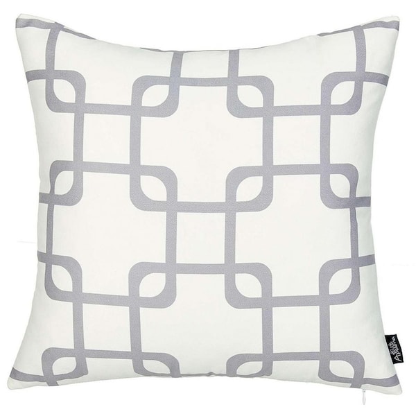 Gray, White Geometric Polyester 18 in. x 18 in. Throw Pillow