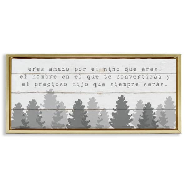 Stupell Industries Sweet Boy Gray Trees by Lil' Rue Gold Floater Frame Typography Graphic Art Print 14 in. x 31 in.