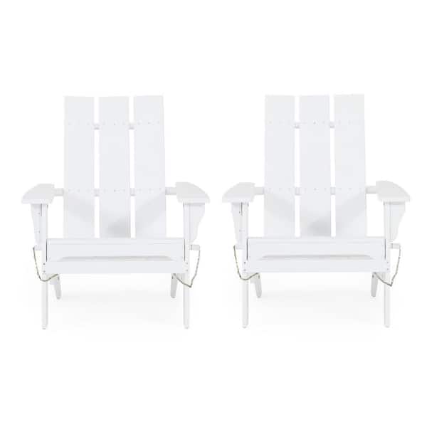 Noble House Eliphaz White Folding Wood Adirondack Chair (2-Pack)