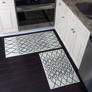 Geometric Diamond Ivory 44 in. x 24 in. and 31.5 in. x 20 in. Washable, Thin, Multipurpose Kitchen Rug Mat (Set of 2)