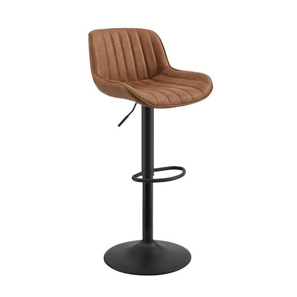 HomeRoots 31.49 in. Brown Low Back Metal Adjustable Height Bar Chair with Faux leather Seat Set of 2