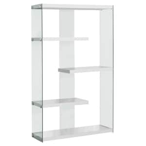 59 in. Glossy White 4-Shelves Bookcase with Tempered Glass