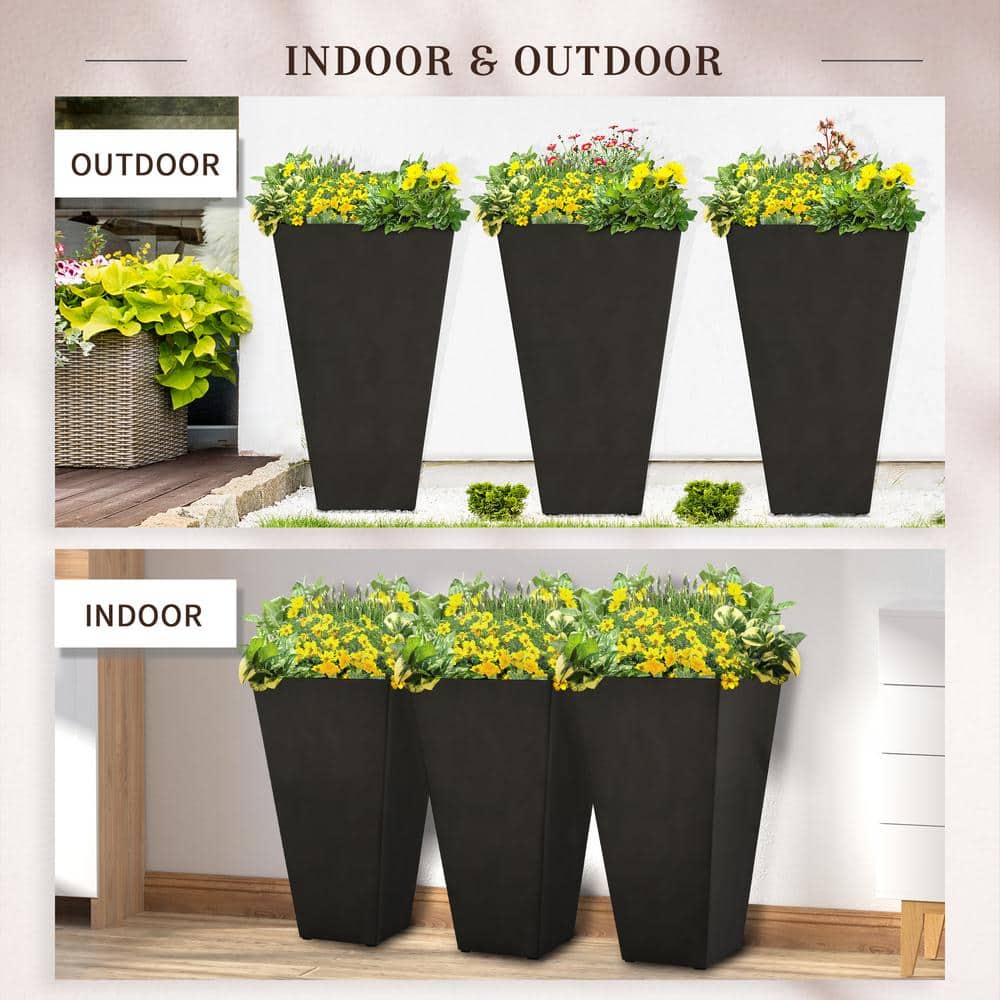 Black Tall Plastic Indoor/Outdoor Planters Set of 3