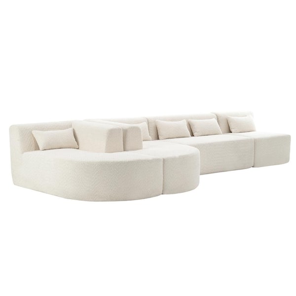 143.7 in. L-Shaped Straight Arm Boucle Fabric Sofa with 2-Chaise Lounge in Beige