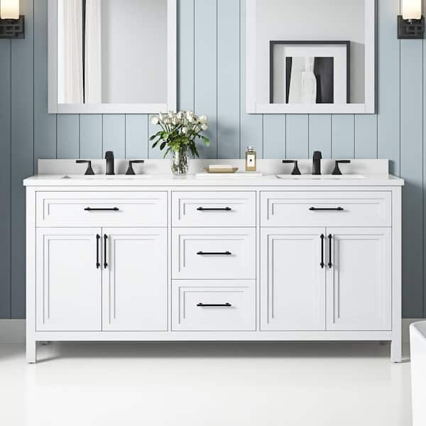 Mayfield 72 in. Double Sink White Bath Vanity with White Engineered Stone Top (Assembled)