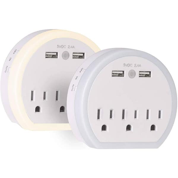 Unbranded 3-Outlet Wall Outlet Extender Surge Protector with 2 USB Ports