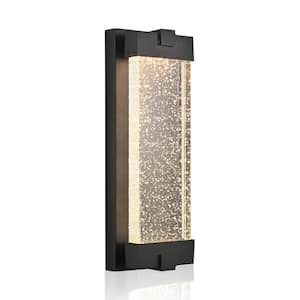 20 in. Bubble Glass Integrated LED Black Hardwired Aluminum Outdoor Lantern Wall Light Sconce