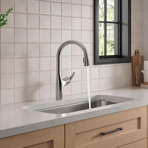 Safia 1-Handle Pull Down Sprayer Kitchen Faucet with Integrated Soap Dispenser in Vibrant Stainless