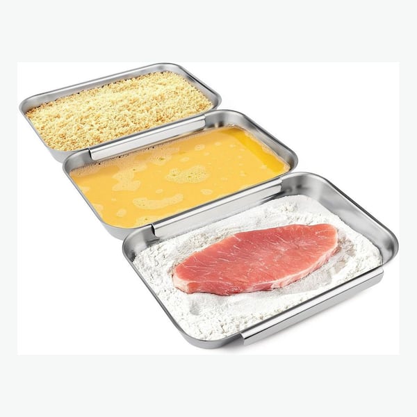 1 qt Stainless Steel Finish Baking Pan Set Cooktop Compatible Kitchen Tray Type Oven Safe with Rack 3 Piece