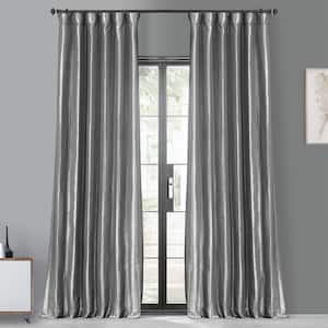 Platinum Solid Faux Silk Blackout Curtain - 50 in. W x 108 in. L Rod Pocket and Hook Belt Single Window Panel
