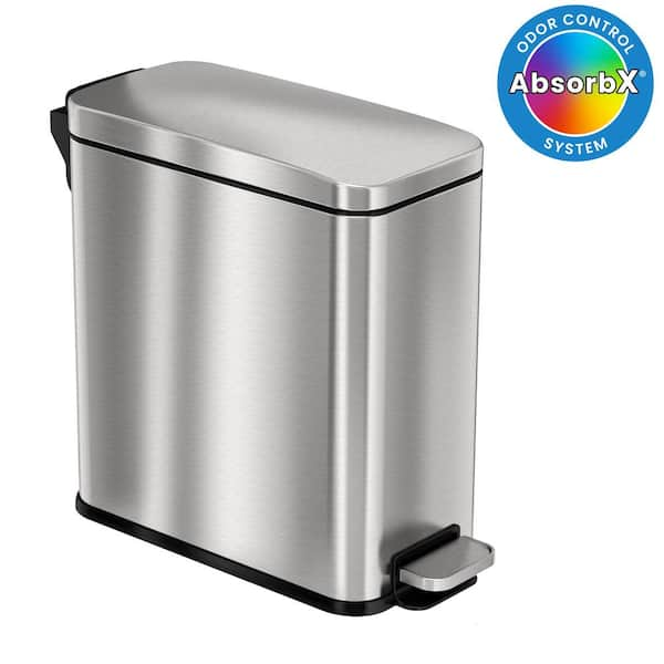 3 Gal. SoftStep Slim Bathroom Step Trash Can with AbsorbX Odor Filter and Removable Inner Bucket, Stainless Steel