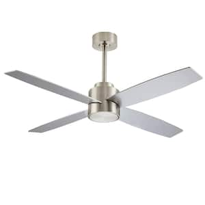 52 in. 4 Blade Nickel/White Indoor LED Ceiling Fan With Remote Control