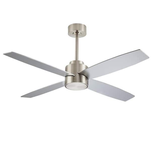 WINGBO 52 in. 4 Blade Nickel/White Indoor LED Ceiling Fan With Remote Control