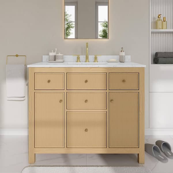 Pendry 42 in. Single Freestanding Tanned Oak Bath Vanity with Carrara Cultured Marble Top Assembled
