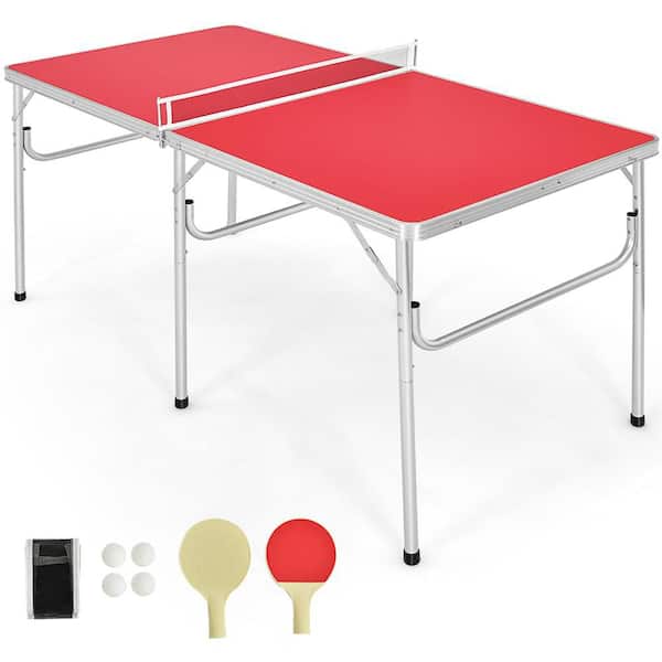 60'' Portable Table Tennis Ping Pong Folding Table with Accessories Indoor Game Red