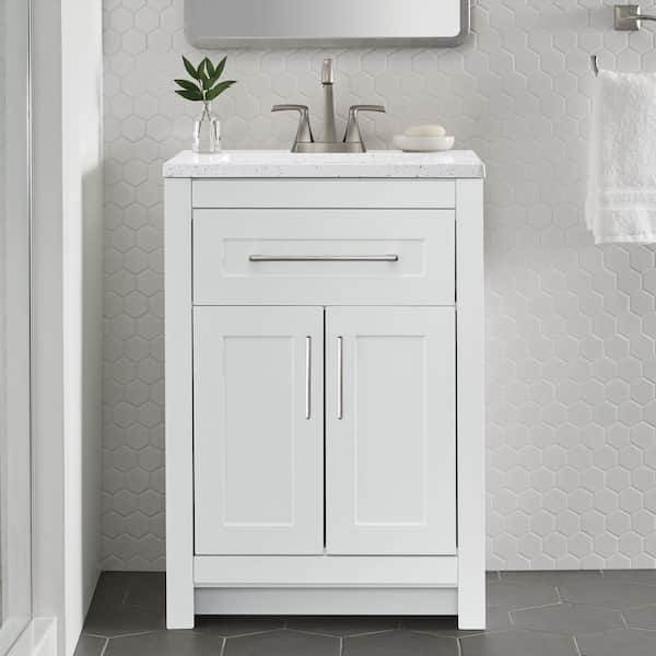 Clady 25 in. Single Sink White Bath Vanity with Silver Ash Cultured Marble Top (Assembled)