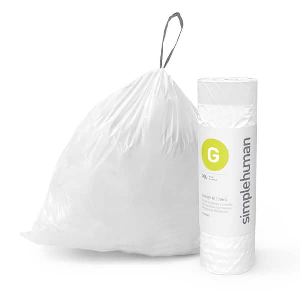simplehuman Code G Custom Fit Drawstring Trash Bags 8 Gallon 30 Liter White. 