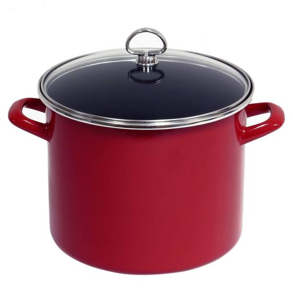 Chantal 8 Qt. Enamel-On-Steel Stock Pot with Glass Lid in Chili Red