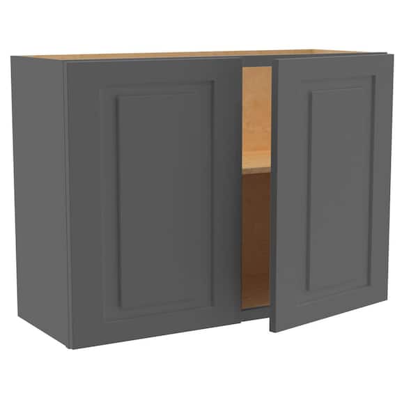 Home Decorators Collection Grayson 33 in. W x 12 in. D x 24 in. H Assembled Plywood Wall Bridge Kitchen Cabinet in Deep Onyx with Soft Close
