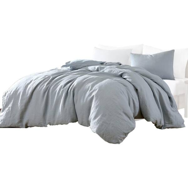 Benjara Edge 3- Piece Light Blue Solid Print Linen Twin Comforter Set