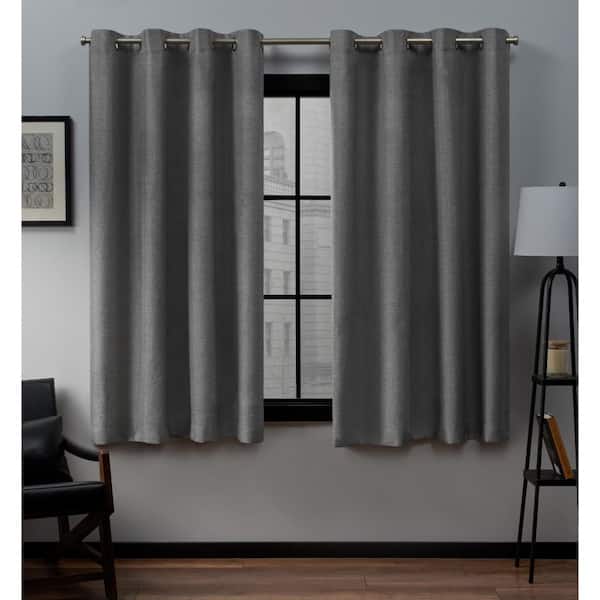 EXCLUSIVE HOME Loha Black Pearl Solid Light Filtering Grommet Top Curtain, 54 in. W x 63 in. L (Set of 2)