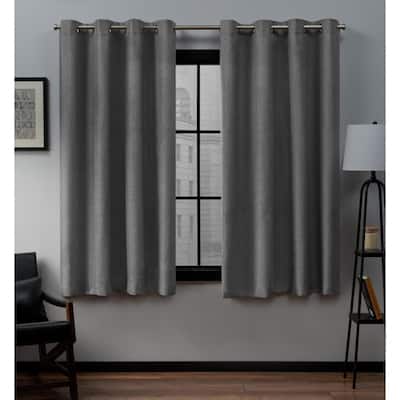 Loha Black Pearl Solid Polyester 54 in. W x 63 in. L Grommet Top Light Filtering Curtain Panel (Set of 2)