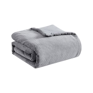 Lele 2-Piece Jacquard Plush Grey Twin Polyester Comforter Set, Reverse To Enzyme Wash