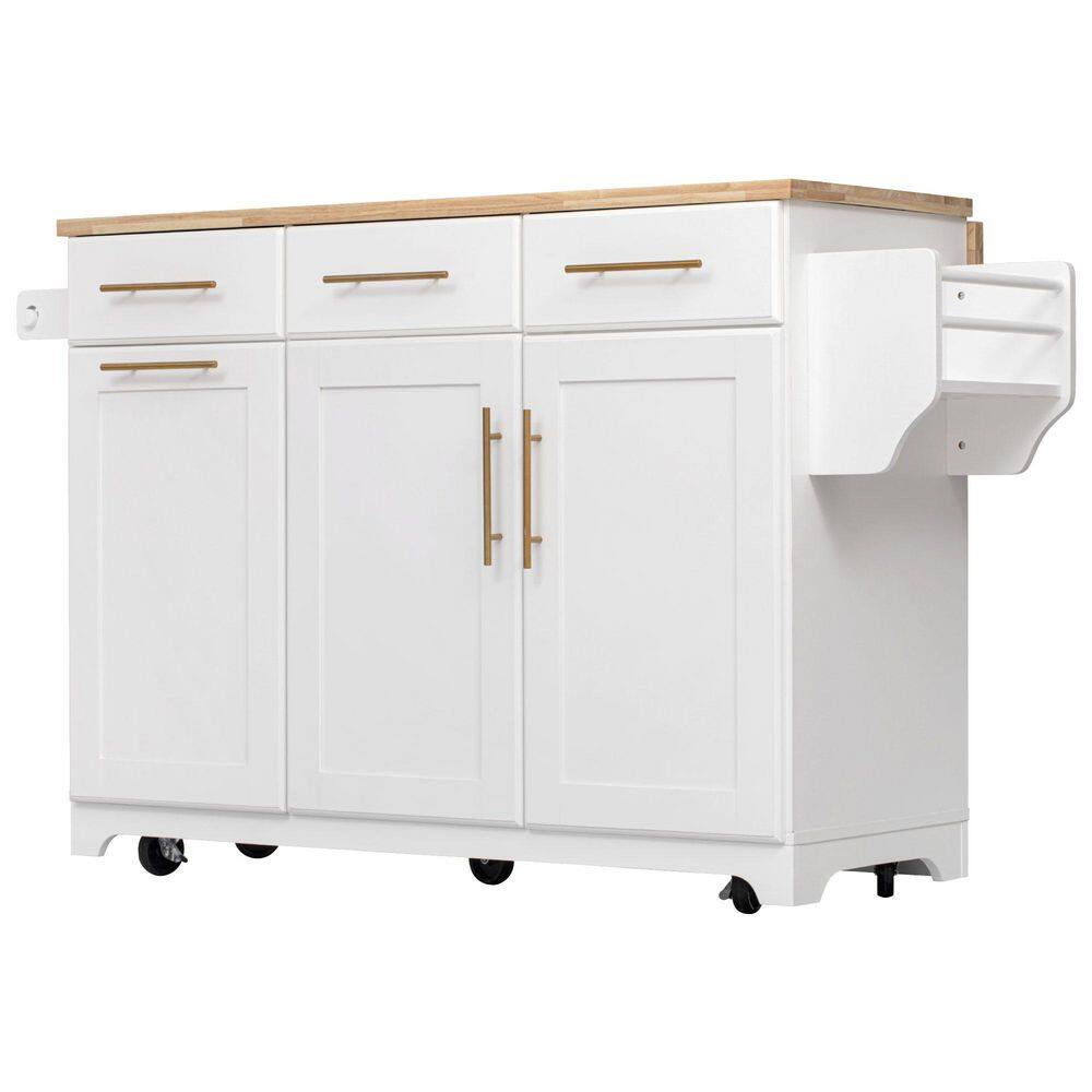 White Rubber Wood Drop Leaf Top 59 in. Kitchen Island with Power Outlet, Trash Can Storage price history on PriceWatchPro
