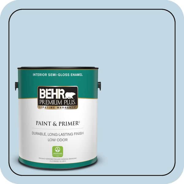 BEHR PREMIUM PLUS 1 gal. #S500-1 Distant Shore Semi-Gloss Enamel Low Odor Interior Paint & Primer
