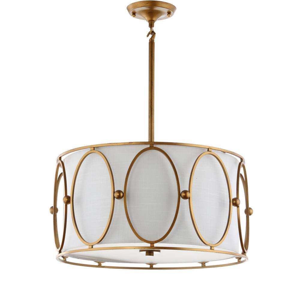 Violetta 3-Light Gold Metal LED Pendant with Linen Shade
