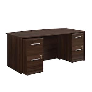 Affirm 71.102 in. x 36 in. D Noble Elm Bowfront Desk with (2 Assembled) 2-Drawer Mobile File Cabinets