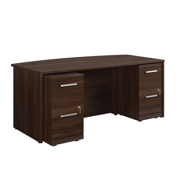 OFFICE WORKS BY SAUDER Affirm 71.102 in. x 36 in. D Noble Elm Bowfront Desk with (2 Assembled) 2-Drawer Mobile File Cabinets