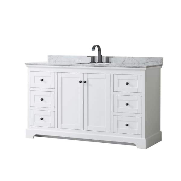 Wyndham Collection Avery 60 in. W x 22 in. D x 35 in. H Single Bath Vanity in White with White Carrara Marble Top
