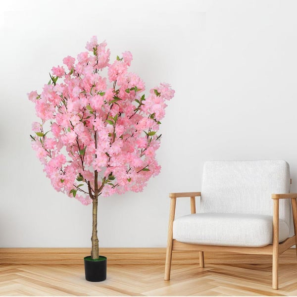 4 ft. Artificial Cherry Blossom Tree in Black Pot-Faux Pink Sakura