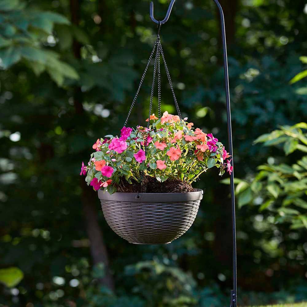 12" Dark Brown Resin Wicker Hanging Basket Planter
