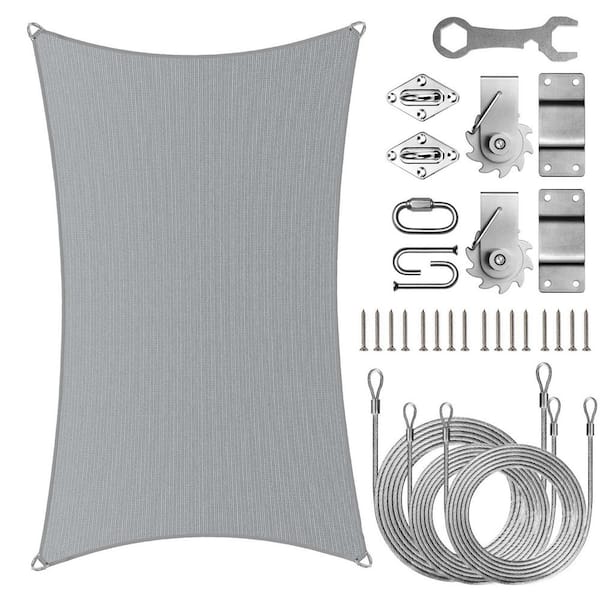AMGO Pro Ring 20 ft. x 24 ft. Rectangle Sun Shade Sail with Hardware TAWAL-Grey