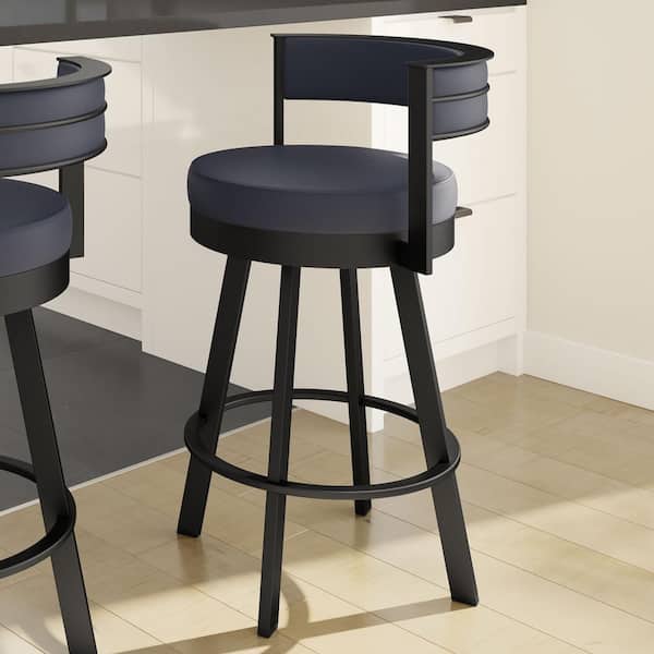 Amisco Browser 26 in. Navy Blue Faux Leather Black Metal Swivel Counter Stool