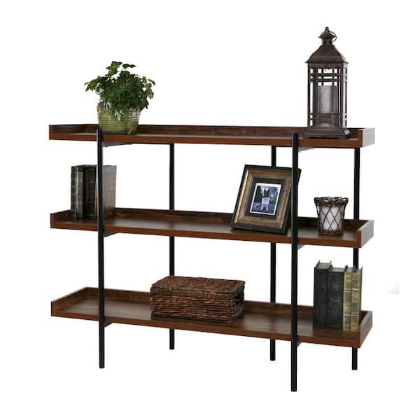 OneSpace 36.25 in. Cherry/Black Metal 3-shelf Accent Bookcase with Open Back