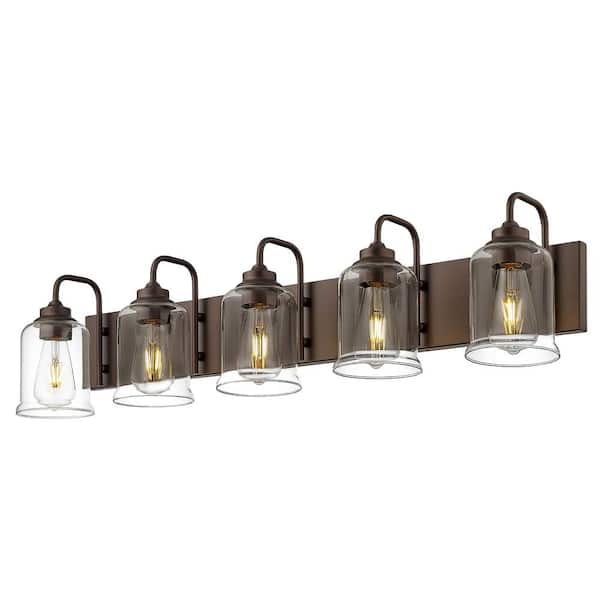 JAZAVA 36 in. 5-Light Oil Rubbed Bronze Finish Modern Vanity Light with Clear Glass Shade, No Bulbs Included