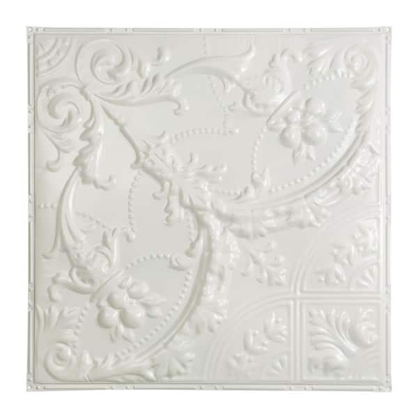 Great Lakes Tin Saginaw 2 ft. x 2 ft. Nail Up Metal Ceiling Tile in Gloss White (Case of 5)