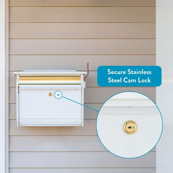 Mailsafe White, Medium, Aluminum and Plastic, Locking, Wall Mount Mailbox