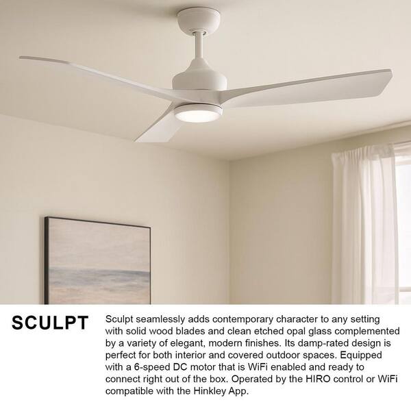 HINKLEY - Sculpt 60.0 in. Indoor/Outdoor Integrated LED Matte White Ceiling Fan with Remote Control